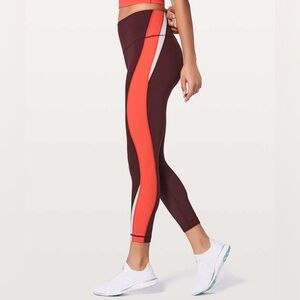 Lululemon Kick Serve Sweat Tight 25" Bordeaux Drama / Vivid Flame / White Size 4